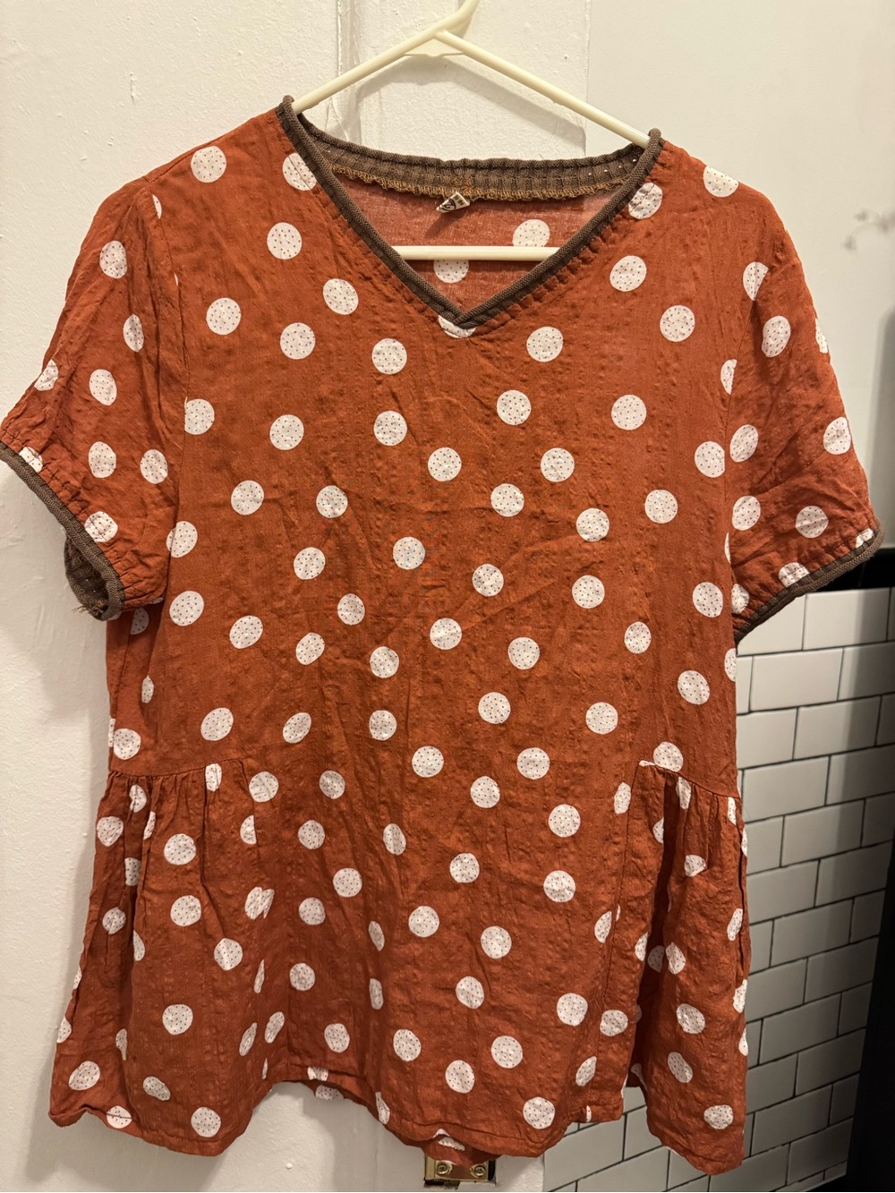 Polka Dot Rust V-Neck Women’s Cotton Top
